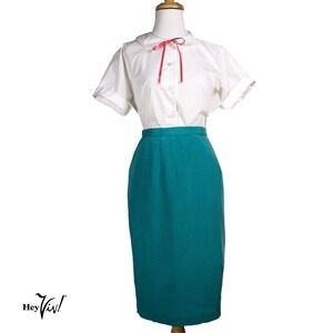 Vintage Green Silk Pencil Skirt Fully Lined Elastic Waist 30-34" ML - Hey Viv